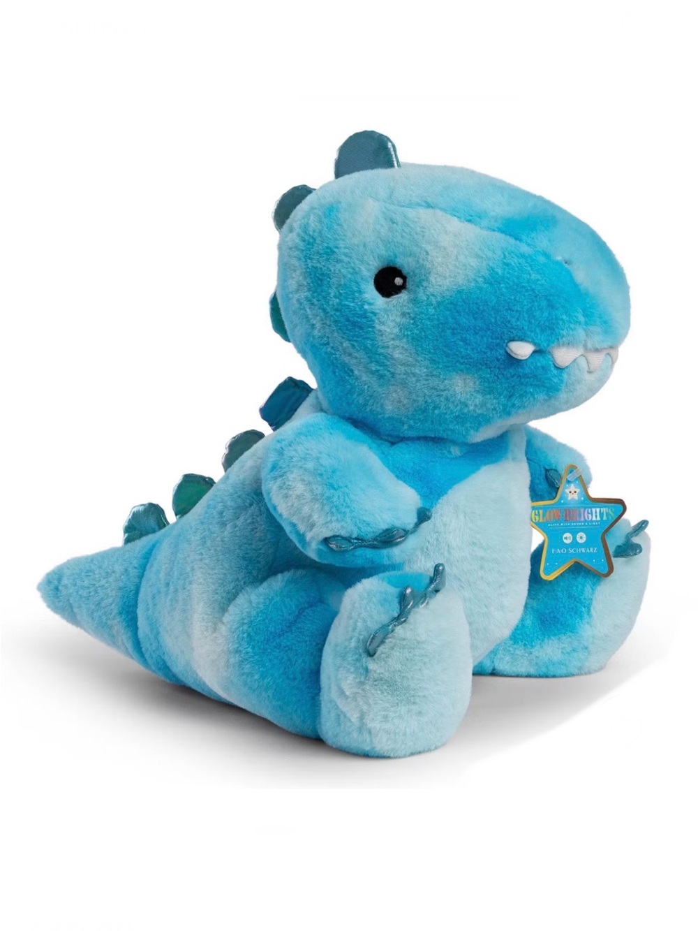 FAO SCHWARZ Glow Brights Toy Plush LED Sound Blue Dinosaur 12" Stuffed Animal